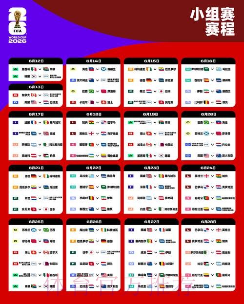 2026世界杯小组赛赛程今日实时赛程免费观看 2026世界杯小组赛赛程今日实时赛程免费观看